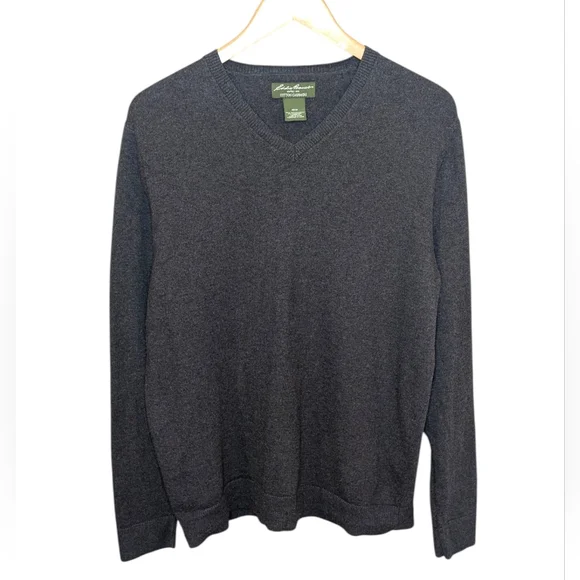 Eddie Bauer Charcoal Gray Cotton Cashmere V-Neck Sweater Medium - Picture 2 of 10